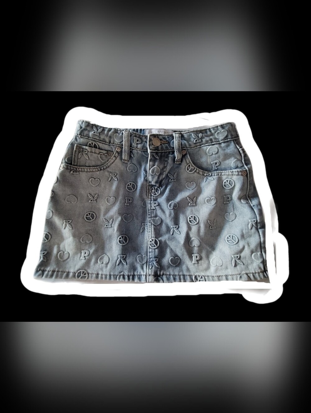 PLAYBOY denim mini skirt in light blue wash